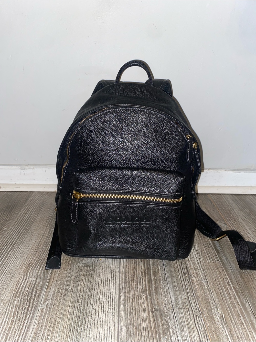 Coach  Polished Pebbled  Charter black  Leather Backpack Bag 💼